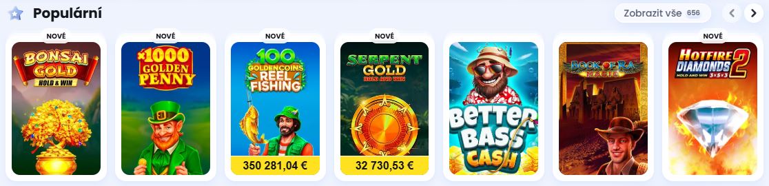 Procházejte katalog populárních her a vyberte si z více než 650 herních automatů